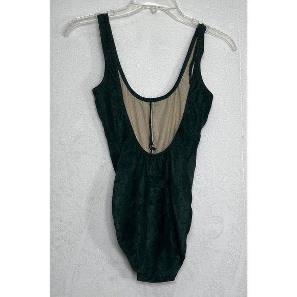 Vintage Acqua & Pelle sz. 10 Green Faux Suede Western Style 1-pc Bathing Suit - Picture 2 of 12